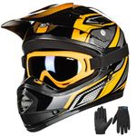 ILM Youth Kids ATV Motocross Helmet Goggles Sports Gloves Dirt Bike Motorcycle Off Road DOT Approved (Youth-XL, Yellow Black)