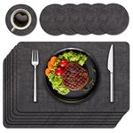 Purejoy Placemats and Coaster Sets 6, Christmas Table Mats PU Leather Heat-Resistant Washable and Non-Slip 43 * 30 cm Dinner Table Mats Set of 6 for Kitchen Table Mat Indoor Outdoor (Grey)