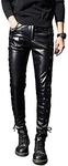 Idopy Men`s Rock Steampunk Lace Up PU Leather Pants Slim Fit (34, 2217 Black)