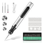 TOBTOS Electric Engraving Pen Kit with 35 Bits, USB Rechargable Etching Engraver Tool with 16 Stencils, DIY Cordless Engraving Machine for Jewelry Metal Glass Wood Stone (Silver)