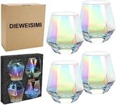 DIEWEISIMI Wine Glasses Set of 4, Stemless Wine Glasses, Modern Rainbow Diamond Wine Glass, Lead-Free Premium Crystal Iridescent Wine Glasses Set for Daily Use Wedding Anniversary or Birthday Gift