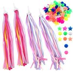 144 Pieces Bike Wheel Spokes Beads + 4 Pack Bike Handlebar Streamers, Bicycle Decoration Spoke Plastic Clip Round Decor Beads with 2 Pairs Colorful Bike Handgrip Streamers Tassel Ribbons for Girl Boy