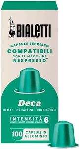 Bialetti Decaf Espresso Capsules 100 Pack – Original Line Compatible Pods, Intensity 6, Light Balanced Decaffeinated Coffee with Spicy and Rounded Flavor