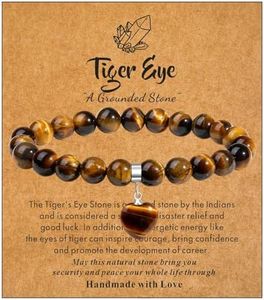 MAIBAOTA Tiger Eye Bracelet for Women, 8 mm Stone Beaded Bracelet, Crystal Gemstone Love Heart Bracelet Jewelry Gifts for Mothers Day Birthday Valentine's Day Anniversary
