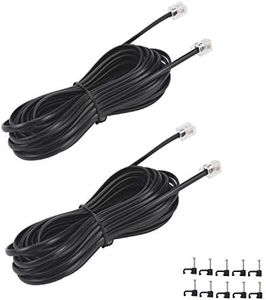 YIENFBEV 15FT Telephone Extension Cord Cable, Landline Phone Line Wire with RJ11 6P4C Plugs, Includes Cable Clips - Black - 2 Pack