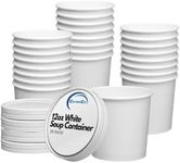 CaterCo Disposable Soup Containers with Lids - White Takeaway Paper Soup Cups, 12oz 340ml, Microwave & Freezer Safe Container, Eco-Friendly, Storage for Ice Cream and Soup Bowl 25 Pack