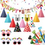 Winkwinky 25 PCS Party Hats Pack with Happy Birthday Banners Party Hats for Kids Crown Hat Party Glasses Party Blowers for Boys Girls Kids Adults Party Decoration