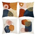 QUALKNOY Set of 4 Velvet Cushion Covers 45x45 cm, Burnt Orange Abstract Art Modern Decorative Throw Pillow Cases 18x18 inches for Living Room Sofa Garden Outdoor Courtyard Decor Pillowcases