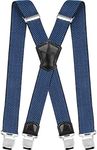 Decalen Mens Braces with Very Strong Metal Clips Wide 4 cm 1.5 inch Heavy Duty Suspenders One Size Fits All Men and Women Adjustable and Elastic X Form (Blue)