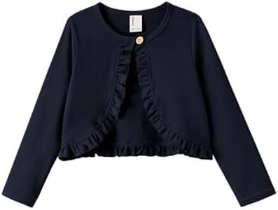 PATPAT Girls Cardigan Bolero Size 4-5 Years Dark Blue Little Kids Long Sleeve Open Front Knit Ruffle Button Closure Cropped Cover Up Jacket Girl Tops