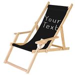 Ferocity Deck Chair Wooden Folding Lounger Chair with Armrest and Drink Holder Garden Beach Chair Design Personalised Your Black Text [119]