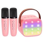 YLL Mini Karaoke Machine for Kids Adults, Portable Bluetooth Speaker with 2 Wireless Microphones,18 Pre-Loaded Songs Toys Birthday Gifts for Girls 4, 5, 6, 7, 8+ Years Old Toddler Teens（Rose）