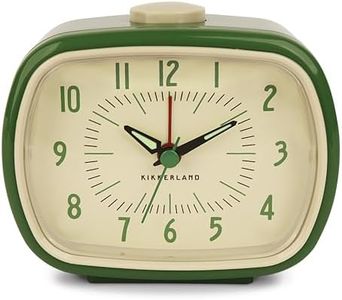 Kikkerland Battery Operated Retro Vintage Style Desktop Nightstand Bedside Office Classic Simple Alarm Clock, Beeping Alarm, Glow in Dark Hands, in Green