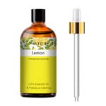 PHATOIL Lemon Essential Oils, 3.38FL.OZ Large Volume Lemon Oil, Perfect for Aromatherapy Diffuser, Great for DIY Candle and Scented Products Making, Gift for Friends with Glass Dropper