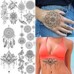 6 Sheets FANRUI Black Henna Temporary Tattoos For Women Lace Mehndi Mandala Flower Tatoos Ink Large Waterproof Lotus Fake Jewelry Pendant Butterfly Tattoo Stickers Kit Wedding Dreamcatcher Feather