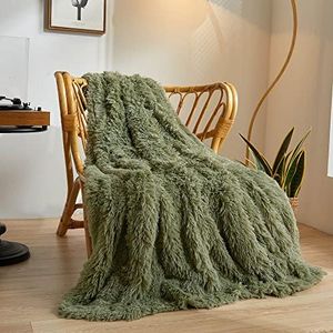 XeGe Luxury Faux Fur Throw Blanket, Sage Green Soft 50x60 Fluffy Blanket Throw, Shaggy Plush Decorative Couch Blanket, Cute Furry Throw Fuzzy Office Lap Blanket for Bedroom Living Room Sage Green