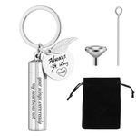 Fanshiontide Cremation Jewelry Urn Keychain for Ashes, Cylinder Memorial Angel Wing Keepsake Urn Key Chain Stainless Steel for Human Pet Ashes