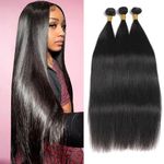 Huarisi Long Straight Bundles Human Hair 26 28 30, 3 Bundles Brazilian Straight Hair Weaves Extensions, 7a Unprocessed Virgin Human Hair Real Hair Weft Sew in Weaving Can be Dyed