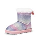 DREAM PAIRS Girls Boots Kids Winter Faux Fur Warm Snow Ankle Bow Boots for Toddler/Little Kid,Size 2 Little Kid,Rainbow/glitter,SDSB2409K