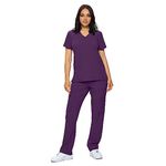 Monarch Uniforms Scrub Sets in Regular and Petite Stretchy Scrubs for Women Set of Scrub Top and Scrub pants, Eggplant, Medium Petite