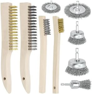 Swpeet 9Pcs Wire Scratch Brush Kit, Including 5Pcs Wire Wheel Cup Brush, 3Pcs Brass/Stainless/Carbon Steel Wire Brush and 1Pc Copper Wire Brush for Rust, Paint Scrubbing with Deep Cleaning