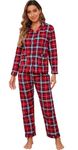 CHUNG Women Flannel Pajamas Set Long Sleeve Shirt Pants S-XL Sleepwear Button Down Cute Pattern,Red Plaid,XL