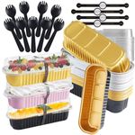 CHEPULA 30Set Mini Loaf Cake Cases 200ML,Mini Loaf Tins with Lids and Spoons Aluminum Foil Baking Pans, Reusable Aluminum Baking Cups for Wedding, Picnic or Birthday (Multicolor)