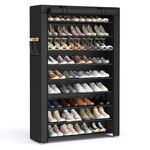 SONGMICS Shoe Rack, 9 Tier Shoe Organizer with Nonwoven Fabric Cover, Shoe Storage Shelf for 40-50 Pairs of Shoes, Entryway, Suitable for Sneakers, High Heels, Flats, and Boots, Black URXJ36HV1