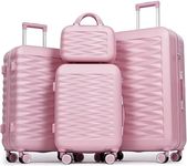 H.yeed 4-Piece Luggage Set Lightweight ABS Hard Shell Suitcase Set with TSA Lock and Spinner Wheels Travel Suitcase Set Includes 12" 20" 24" 28" (Pink, 4 pc Set)