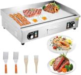 GarveeTech 30" Commercial Electric Griddle, 3000W Electric Countertop Griddle, Non-Stick Restaurant 110V Teppanyaki Flat Top Grill Stainless Steel Adjustable Temperature Control 122°F-572°F (NO PLUG)