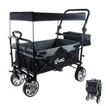 JFHTEC Collapsible Wagon with Removable Canopy Heavy Duty 220lbs Utility Cart Wagon, Black Home Collapsible Cart with Adjustable Handle and Rear Basket Folding Stroller with Brakes and Seat Belts