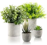 ilauke Potted Artificial Plants Indoor, 4 Pcs Fake Plants, Mini Faux Plants, Decorative Artificial Plant in Pots, Fake House Plant for Office Balcony Desk Bathroom Garden