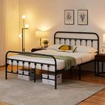 costoffs Metal Bed Frame 4ft6 Double Vintage Iron Platform Bed with High Headboard and Footboard,Black