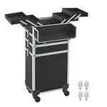 SONGMICS Rolling Makeup Train Case on Wheels, 4-Tier Aluminum Makeup Cosmetic Organizer Trolley, 34 x 24 x 79.3 cm, 360° Rotatable Casters, Lockable, Travel, Gift Idea, Ink Black UJHZ015B01