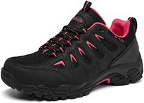 Hiking Shoes Women Waterproof Lightweight Non-Slip Walking Shoes for Women Low Rise Outdoor Trainers Camping Trekking Footwear Walking Boots （Black Red UK 9）