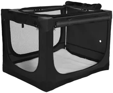 Deekuiwi 42-Inch Collapsible Travel Dog Crate, Portable 4-Door Soft Kennel for Medium to Large Dogs, Chew-Proof Mesh Windows, Indoor/Outdoor Use, Foldable, with Storage Bag (Black)