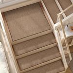Deerly 15pcs Stairs Treads and 1 Landing Carpet, Breathable Linen Stair Carpet Non Slip for Wooden Steps Peel and Stick Stairs Runner Indoor Self-Adhesive Treads Stair Covers Mat 8"X30" and 30"X30"