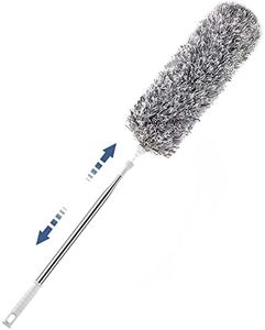 Feather Duster 30in -100in Extendable Microfiber Telescoping Duster with Bendable Head, Washable Long Handle Hand Duster for Cleaning High Ceiling, Fan, Cobweb, Gap, Furniture, Car