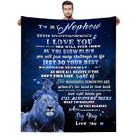 AEEZO to My Nephew Blanket from Uncle Nephew Gift from Aunt Lion Blanket for Sofa Bedroom Warm Cozy Flannel Blanket Christmas Birthday Gift for Nephew 50x60 Inch