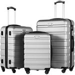 COOLIFE Suitcase Trolley Carry On Hand Cabin Luggage Hard Shell Travel Bag Lightweight with TSA Lock and Durable 4 Spinner Wheels (Bright Silver, 3 Pcs Set)