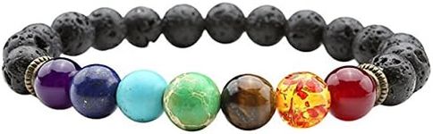 JOVIVI 7 Chakra Lava Rock Stone Bead Anxiety Bracelet Men Women Healing Crystals Gemstones Yoga Reiki Aromatherapy Essential Oil Diffuser Bracelet Stress Relief Spiritual Jewellery Gifts