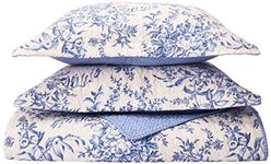 Laura Ashley - Queen Quilt Set, Reversible Cotton Bedding with Matching Shams, Lightweight Home Decor for All Seasons (Bedford Delft Blue, Queen)