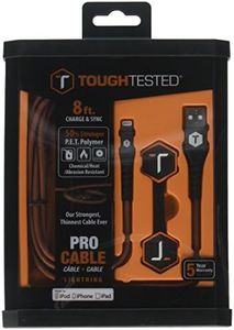 ToughTested PRO Cable USB Type-A to Lightning Cable Connector 8ft Charge & Sync P.E.T. Polymer Braided Sleeve Chemical Heat Abrasion Resistant