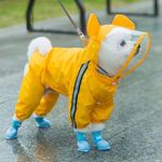 Dog Raincoats Rain Snow Coats Waterproof Clothing (4 Four Legs) Raincoat Full Cover Dogs Hooded Transparent (Yellow Colour With Decorative Hooded Ears) (16), 1 Count