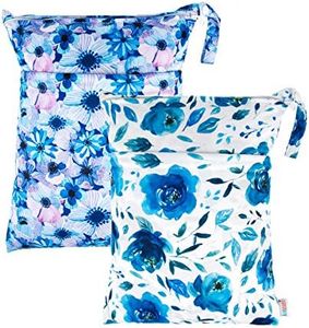 ALVABABY 2pcs Cloth Diaper Wet Dry Bags Waterproof Reusable with Two Zippered Pockets Travel Beach Pool Daycare Soiled Baby Items Yoga Gym Bag for Swimsuits or Wet Clothes L41104