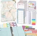 A6 PU Leather Budget Binder with Cash Envelopes,99 PCS Budget Planner Cash Binder Budgeting System,Money Saving Binder Organizer with 8 Budget Envelopes 82 Budget Sheets and Stickers(Marble Green)