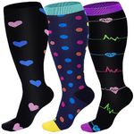 Evolyline Wide Calf Compression Socks for Women Medical, Plus Size Compression Socks Men Knee High, Flight Socks Support Socks for Women Compression Stockings for Large Calves Flying Nursing