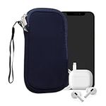 kwmobile Neoprene Phone Pouch Size XS - 3,5/4" - Universal Cell Sleeve Mobile Bag with Zipper, Wrist Strap - Dark Blue