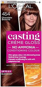 L'Oreal Paris Ammonia Free Semi-Permanent Hair Dye, 454 Chocolate Brownie, Glossy Hair Colour, Natural Looking Finish, For up to 28 Shampoos, Casting Crème Gloss, 1 Application