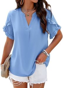 AILLOSA Women's Short Sleeve Chiffon Shirt Summer Elegant V Neck Shirt Tops Blue